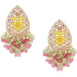 zaveri pearls Multicolor Stones Embellished Clustered Beads Yellow Gold Drop Earring For Women-ZPFK15188-picture-31