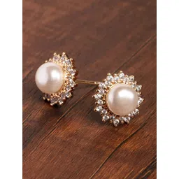 Zaveri Pearls Off-White Gold-Plated CZ-Studded Beaded Spherical Studs-picture-23