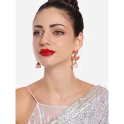 Zaveri Pearls Orange & White Enamel Ethnic Style Jhumki Earring-ZPFK16472-picture-29