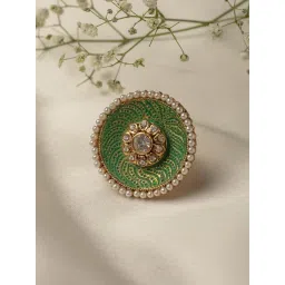 Zaveri Pearls Pastel Green Meenakari Traditional Pearls Adjustable Finger Ring-ZPFK10173-picture-25