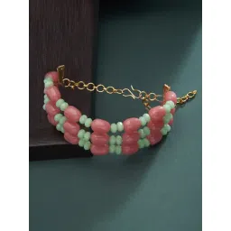 Zaveri Pearls Peach & Green Multistrand Beaded Classic Bracelet - ZPFK13575-picture-42