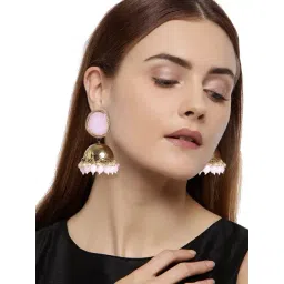 Zaveri Pearls Peach Stones & Beads Ethnic Antique Gold Tone Jhumki Earrings-ZPFK9868-picture-47