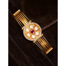 Zaveri Pearls Pink & Clear Brass Classic Bracelet-image-36