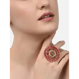 Zaveri Pearls Pink & Green Ethnic Finger Ring-ZPFK10781-picture-17