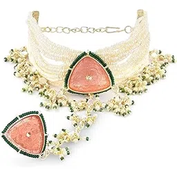 zaveri pearls Pink & Green Multistrand Pearls Bridal Hand Harness For Women-ZPFK15150-picture-46