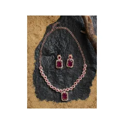 Zaveri Pearls Pink and White Stones Austrian Diamonds Minimal Necklace with Earring (Set of 2)-picture-20