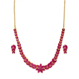 Zaveri Pearls Pink Gold-Plated Cubic Zirconia Studded Jewellery Set-picture-37