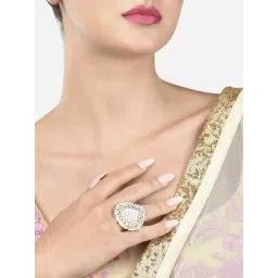 Zaveri Pearls Pink Meenakari Kundan & Pearls Teardrop Shape Finger Ring-ZPFK15143-picture-17
