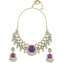 zaveri pearls Purple Stone Green Meenakari Austrian Diamonds Necklace & Earring Set For Women-ZPFK18962-picture-17