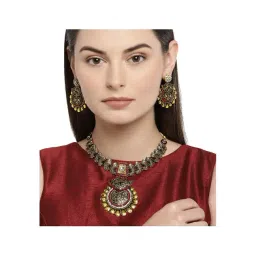 Zaveri Pearls Red & Clear Alloy Classic Necklace & Earring Set-image-37