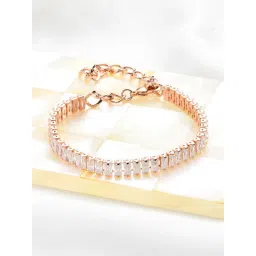 Zaveri Pearls Rose Gold Contemporary Baguette Diamonds Party Bling Brass Tennis Bracelet for Women-picture-35