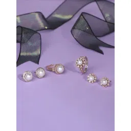 Zaveri Pearls Rose Gold Contemporary Cubic Zirconia Earring & Ring Set - Set of 2-ZPFK11198-picture-32