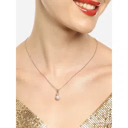 Zaveri Pearls Rose Gold Contemporary Cubic Zirconia Embellished Pendant & Chain-ZPFK16614-picture-21