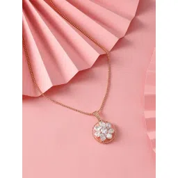 Zaveri Pearls Rose Gold Contemporary Cubic Zirconia Embellished Pendant & Chain-ZPFK16638-picture-19