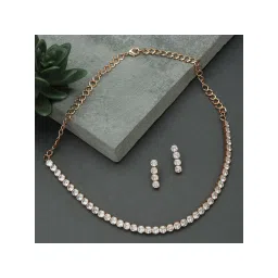 Zaveri Pearls Rose Gold Contemporary Cubic Zirconia Necklace & Earring Set-ZPFK15238-picture-28