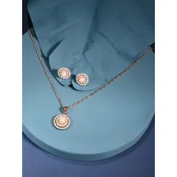 Zaveri Pearls Rose Gold Contemporary Cubic Zirconia Pearl Embellished Pendant & Chain-ZPFK16388-picture-30