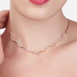 Zaveri Pearls Rose Gold Contemporary Cubic Zirconia Sleek Necklace-ZPFK15269 image 1