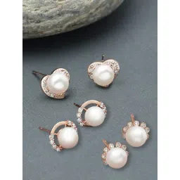 Zaveri Pearls Rose Gold Contemporary Cubic Zirconia Stud Earring for Women - Set of 3-picture-29