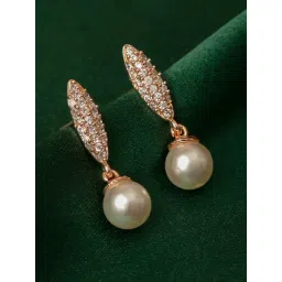 Zaveri Pearls Rose Gold Cubic Zirconia & Pearl Contemporary Brass Drop Earrings-ZPFK10089-picture-41