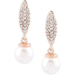zaveri pearls Rose Gold Cubic Zirconia & Pearl Drop Contemporary Brass Earring For Women-ZPFK10089-picture-33