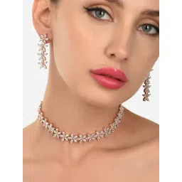 Zaveri Pearls Rose Gold Cubic Zirconia Contemporary Bling Necklace & Earring Set-ZPFK15228-picture-28