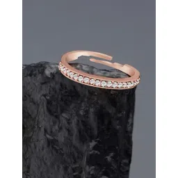 Zaveri Pearls Rose Gold Cubic Zirconia Contemporary Brass Sleek Ring-ZPFK10902-picture-11