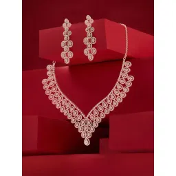 Zaveri Pearls Rose Gold Cubic Zirconia Contemporary Necklace & Earring Set-picture-30