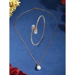 Zaveri Pearls Rose Gold Cubic Zirconia Contemporary Pendant with Chain & Bracelet Set-ZPFK18397-picture-29