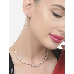 Zaveri Pearls Rose Gold Cubic Zirconia Contemporary Sleek Necklace & Earring Set-ZPFK15482-picture-13