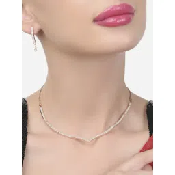 Zaveri Pearls Rose Gold Cubic Zirconia Contemporary Sleek Necklace & Earring Set-ZPFK15483-picture-26