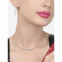 Zaveri Pearls Rose Gold Cubic Zirconia Contemporary Sleek Necklace & Earring Set-ZPFK15484-picture-24