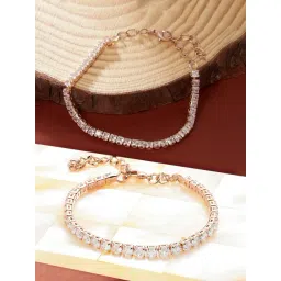 Zaveri Pearls Rose Gold Cubic Zirconia Contemporary Tennis Bracelet for Women - Set of 2-picture-33