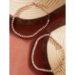 Zaveri Pearls Rose Gold Cubic Zirconia Contemporary Tennis Bracelet for Women - Set of 2-picture-32