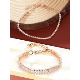 Zaveri Pearls Rose Gold Cubic Zirconia Contemporary Tennis Bracelet for Women - Set of 2-picture-35