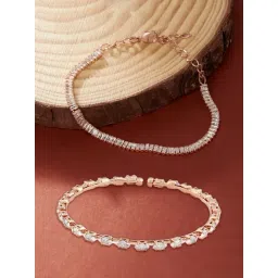 Zaveri Pearls Rose Gold Cubic Zirconia Contemporary Tennis Bracelet for Women - Set of 2-picture-36