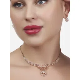 Zaveri Pearls Rose Gold Cubic Zirconia Party Bling Necklace & Earring Set-ZPFK15271-picture-11