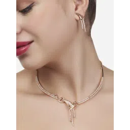 Zaveri Pearls Rose Gold Cubic Zirconia Party Bling Necklace & Earring Set-ZPFK15276-picture-44