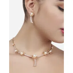 Zaveri Pearls Rose Gold Cubic Zirconia Party Bling Necklace & Earring Set-ZPFK15278-picture-34