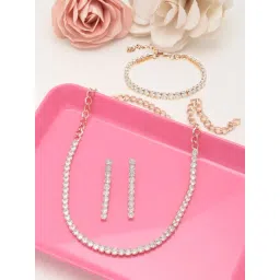 Zaveri Pearls Rose Gold Dazzling Cubic Zirconia Necklace Earring & Bracelet Set for Women-picture-16