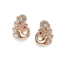 Zaveri Pearls Rose Gold Peacock Shaped Contemporary Studs-picture-24