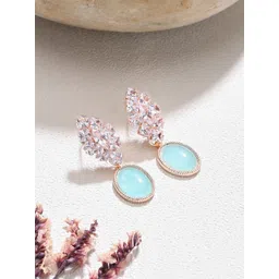 Zaveri Pearls Rose Gold-Plated Contemporary Cubic Zirconia Studded Drop Earrings-picture-12