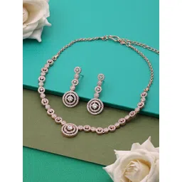 Zaveri Pearls Rose Gold-Plated Cubic Zirconia Brass Necklace & Earring-picture-16