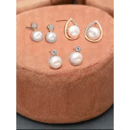 Zaveri Pearls Rose Gold Plated Set of 3 Contemporary CZ Studs Earrings-picture-11