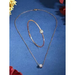 Zaveri Pearls Rose Gold Tone Contemporary Cubic Zirconia Pendant with Chain & Bracelet Set-ZPFK18396-picture-24