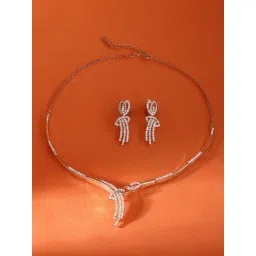 Zaveri Pearls Rose Gold Tone Cubic Zirconia Contemporary Brass Necklace Earring Set-ZPFK17230 image 2