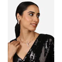 Zaveri Pearls Rose Gold Tone Cubic Zirconia Contemporary Brass Necklace Earring Set-ZPFK17230 image 5