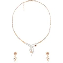 zaveri pearls Rose Gold Tone Cubic Zirconia Embellished Contemporary Brass Necklace Earring Set For Women-ZPFK17231-picture-54