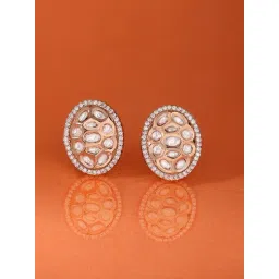Zaveri Pearls Rose Gold Tone Dazzling Cubic Zirconia Brass Oval Shape Stud Earrings-ZPFK17268-picture-45