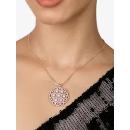 Zaveri Pearls Rose Gold Tone Dazzling Cubic Zirconia Embellished Brass Pendant & Chain-ZPFK17265-picture-34