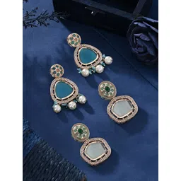 Zaveri Pearls Set Of 2 Gold-Plated Contemporary Drop Earrings-picture-23